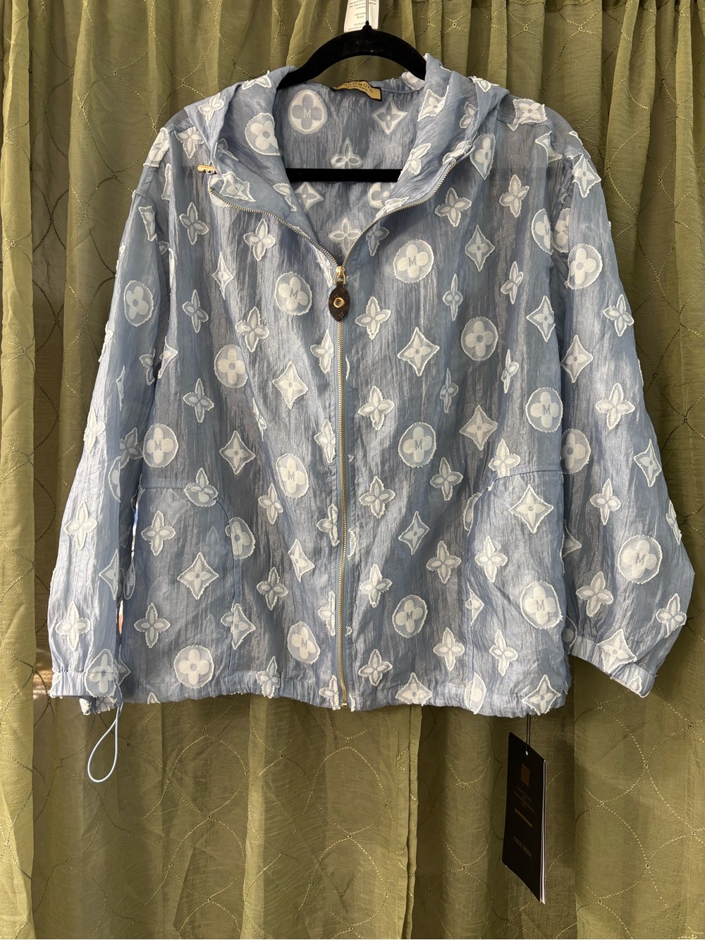Coco Moka made in Italy Light Blue Hoodie Jacket with White Pattern
